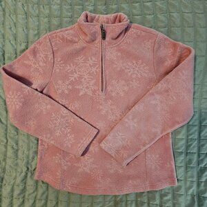IZOD Women Size Medium Long Sleeve Pull Over 1/4 Zip Pink Snowflake Soft Fleece
